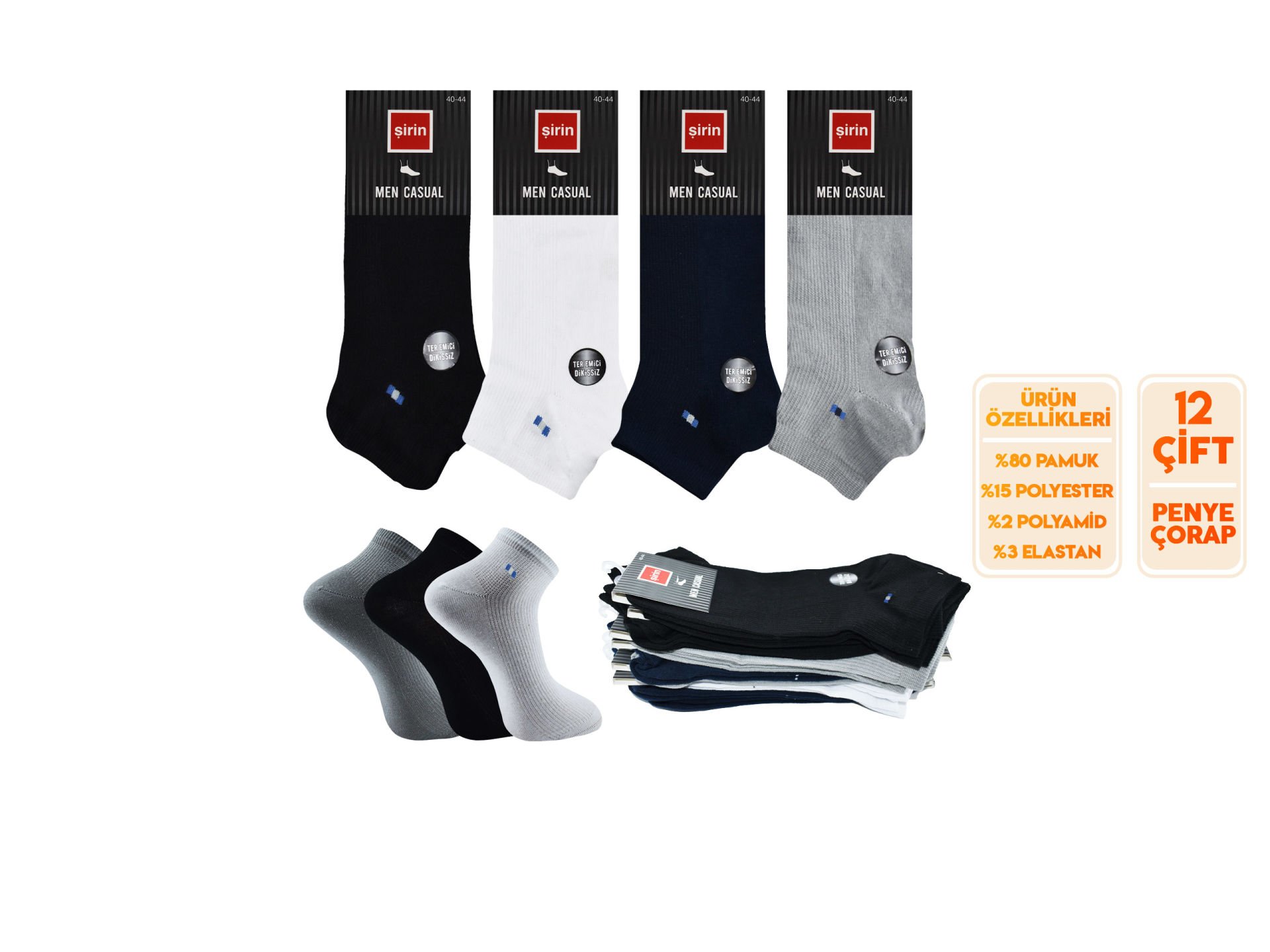 Şirin 7090-03 Ter Emici Dikişsiz Erkek Penye Patik 12'li