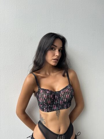 Cansoy 693 B Cup (75-80-85-90) Çiçekli Balenli Desteksiz Sütyen Takım 6'lı SİYAH