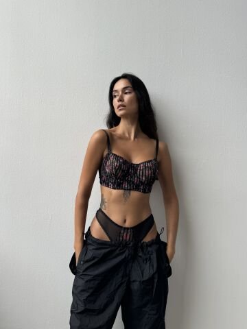 Cansoy 693 B Cup (75-80-85-90) Çiçekli Balenli Desteksiz Sütyen Takım 6'lı SİYAH