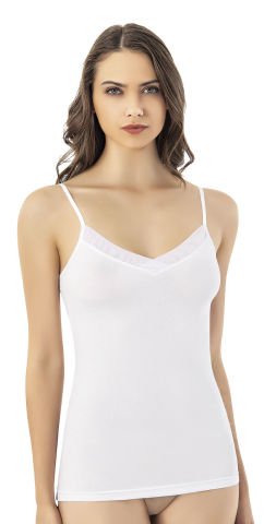 Kota 6609 Modal Yakası Tüllü Bayan Atlet BEYAZ - M