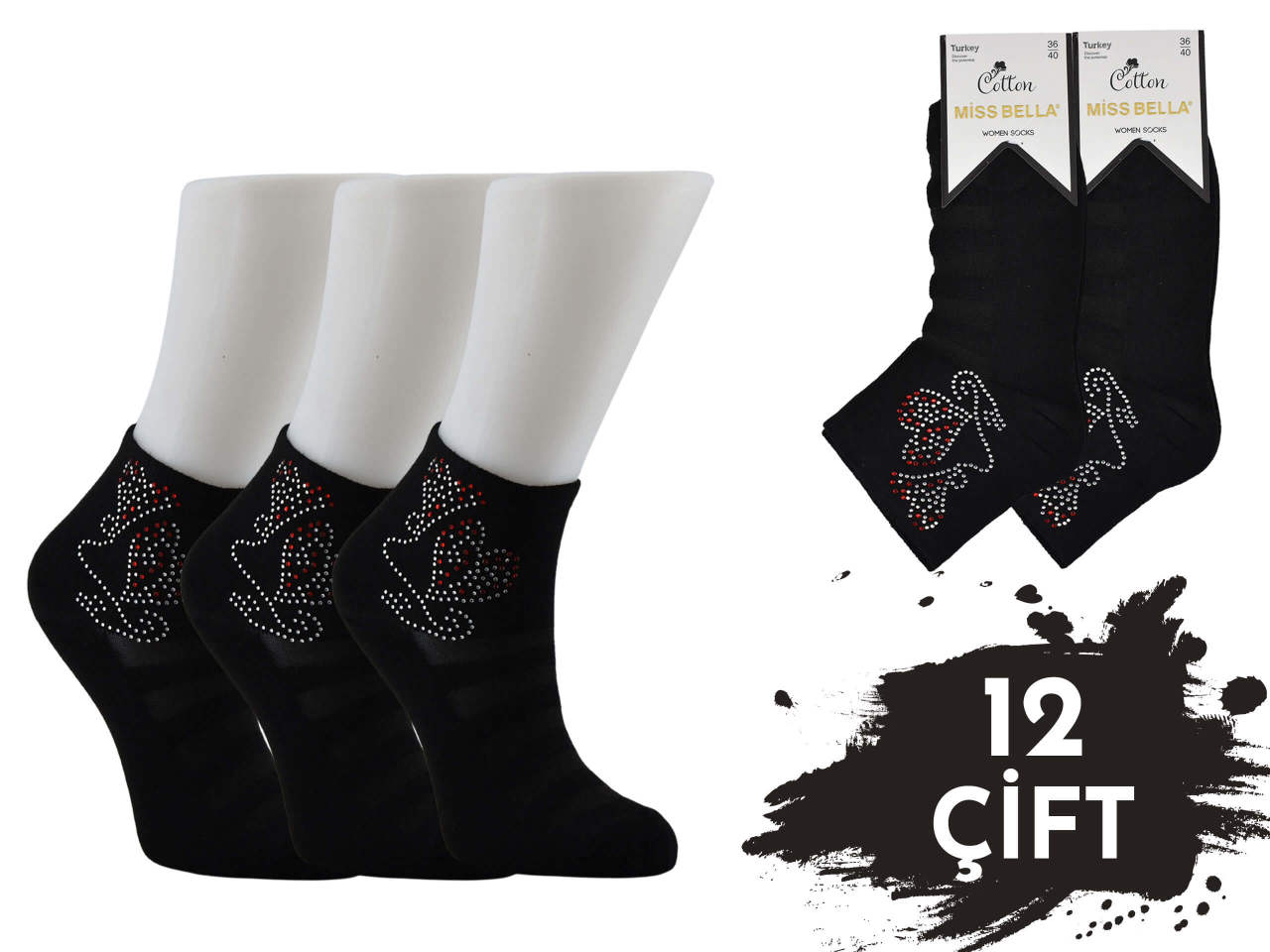 Miss Bella Taş Baskılı Bayan Tül Patik 12'li
