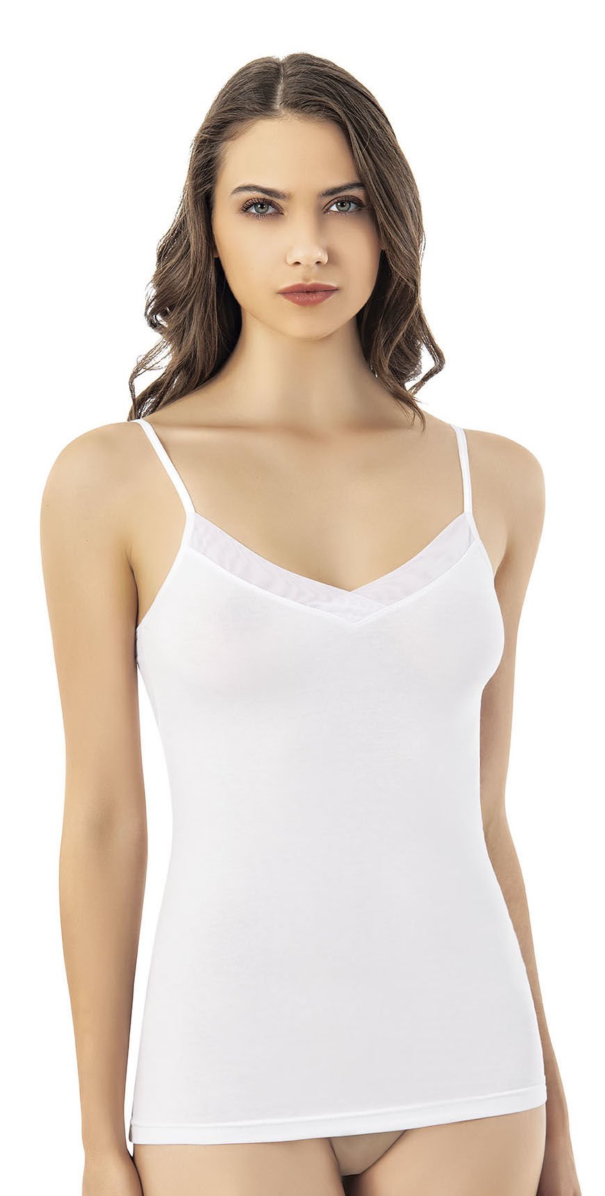 Kota 6609 Modal Yakası Tüllü Bayan Atlet BEYAZ - 2XL