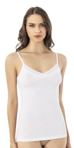 Kota 6609 Modal Yakası Tüllü Bayan Atlet BEYAZ - 2XL