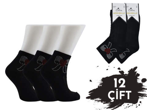 Miss Bella Taş Baskılı Bayan Tül Patik 12'li