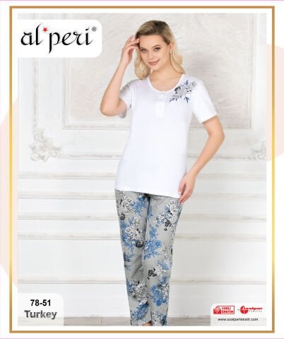 Alperi 78-51 (M-L-XL-XXL) Bayan Kısa Kollu Pijama Takım 4'lü