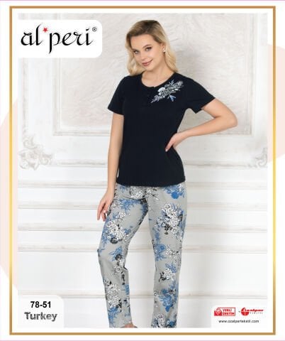 Alperi 78-51 (M-L-XL-XXL) Bayan Kısa Kollu Pijama Takım 4'lü