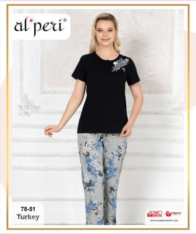 Alperi 78-51 (M-L-XL-XXL) Bayan Kısa Kollu Pijama Takım 4'lü