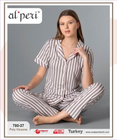Alperi 780-37 (M-L-XL-XXL) Bayan Kısa Kollu Pijama Takım 4'lü