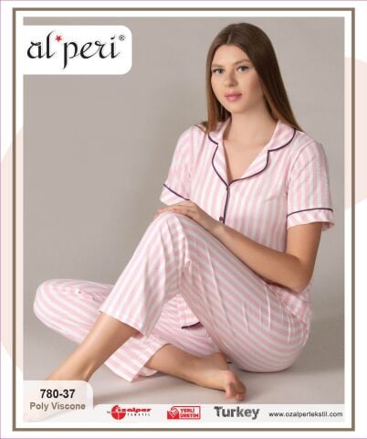 Alperi 780-37 (M-L-XL-XXL) Bayan Kısa Kollu Pijama Takım 4'lü