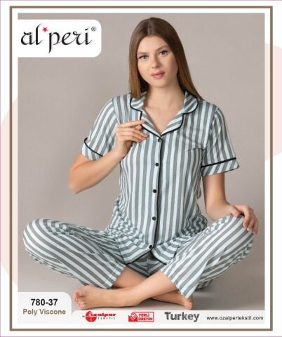Alperi 780-37 (M-L-XL-XXL) Bayan Kısa Kollu Pijama Takım 4'lü