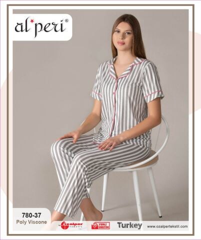 Alperi 780-37 (M-L-XL-XXL) Bayan Kısa Kollu Pijama Takım 4'lü