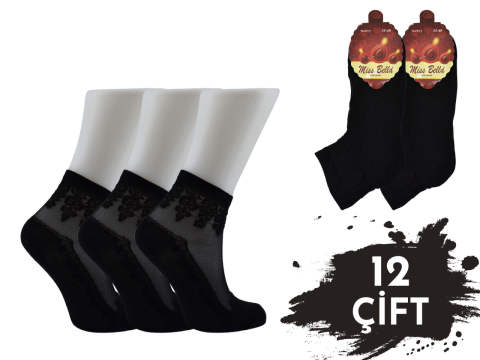 Miss Bella Kabartma Desen Bayan Tül Patik 12'li