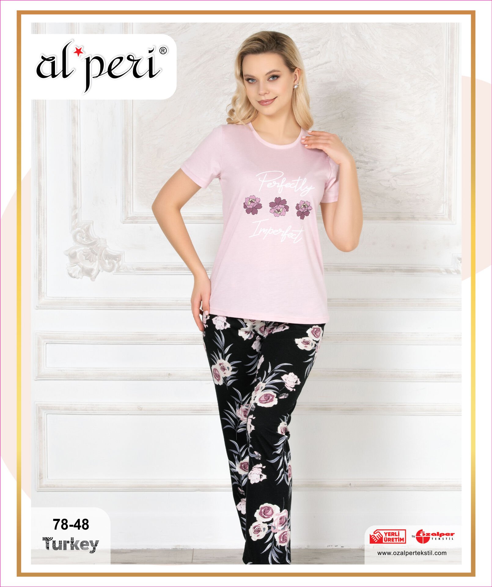 Alperi 78-48 (M-L-XL-XXL) Bayan Kısa Kollu Pijama Takım 4'lü