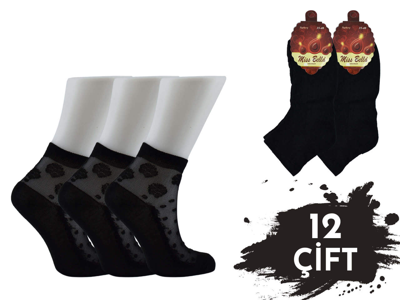Miss Bella Kabartma Desen Bayan Tül Patik 12'li