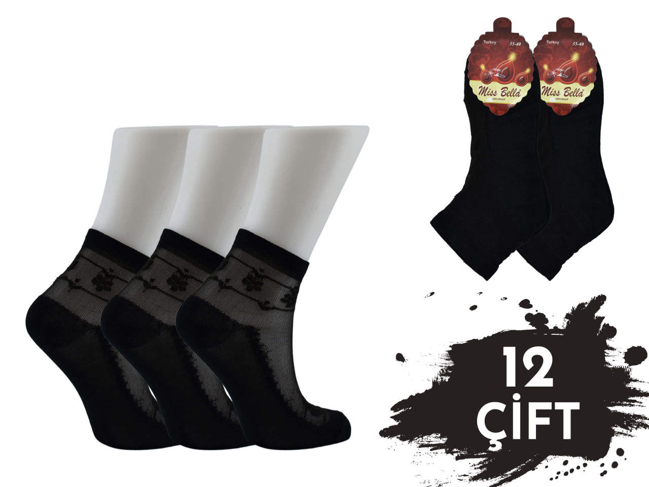 Miss Bella Kabartma Desen Bayan Tül Patik 12'li