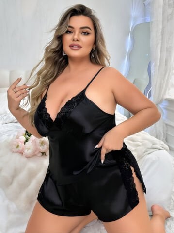 Visatin 10002 Büyük Beden Saten Bayan Şortlu Takım