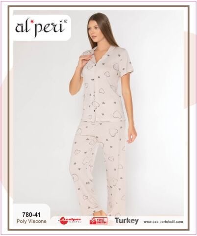 Alperi 780-41 (M-L-XL-XXL) Bayan Kısa Kollu Pijama Takım 4'lü