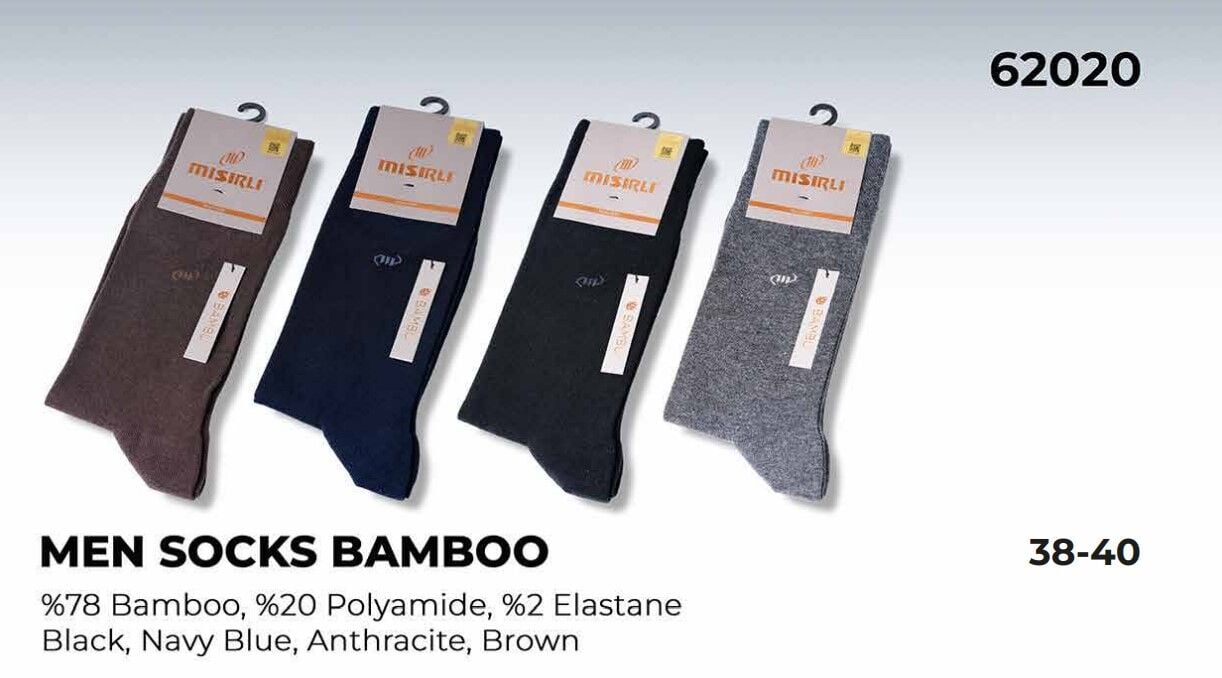 Mısırlı 62020 (38-40) Dikişsiz Organik Bambu Erkek Çorap 12'li