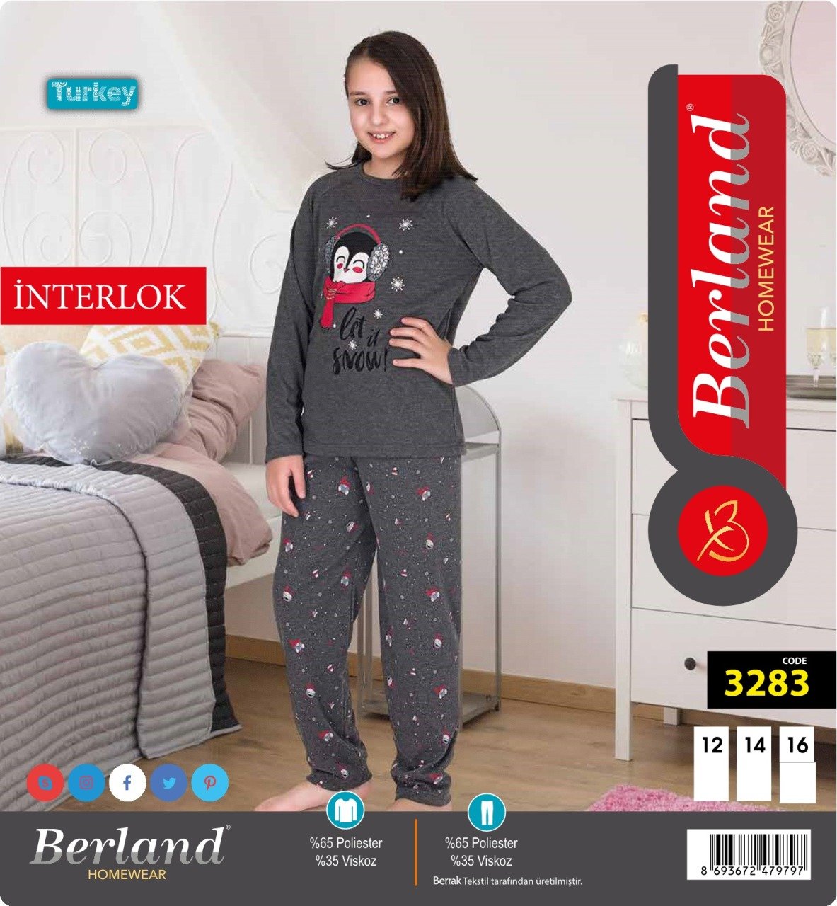 Berland 3283 Kız Çocuk Garson Boy Uzun Kollu İnterlok Pijama Takımı