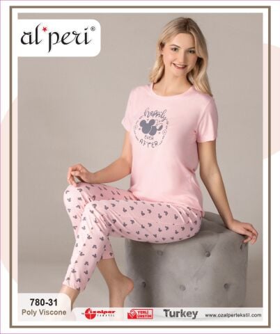 Alperi 780-31 (M-L-XL-XXL) Bayan Kısa Kollu Pijama Takım 4'lü