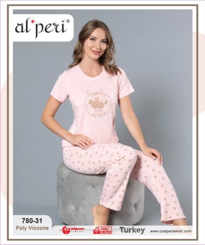 Alperi 780-31 (M-L-XL-XXL) Bayan Kısa Kollu Pijama Takım 4'lü