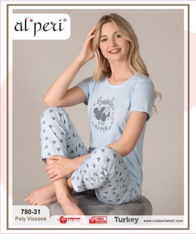 Alperi 780-31 (M-L-XL-XXL) Bayan Kısa Kollu Pijama Takım 4'lü