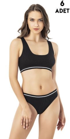 Kota 4511 Bayan Kaşkorse Bikinili Pedli Büstiyer Takım 6'lı SİYAH - M