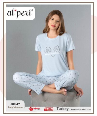 Alperi 780-42 (M-L-XL-XXL) Bayan Kısa Kollu Pijama Takım 4'lü