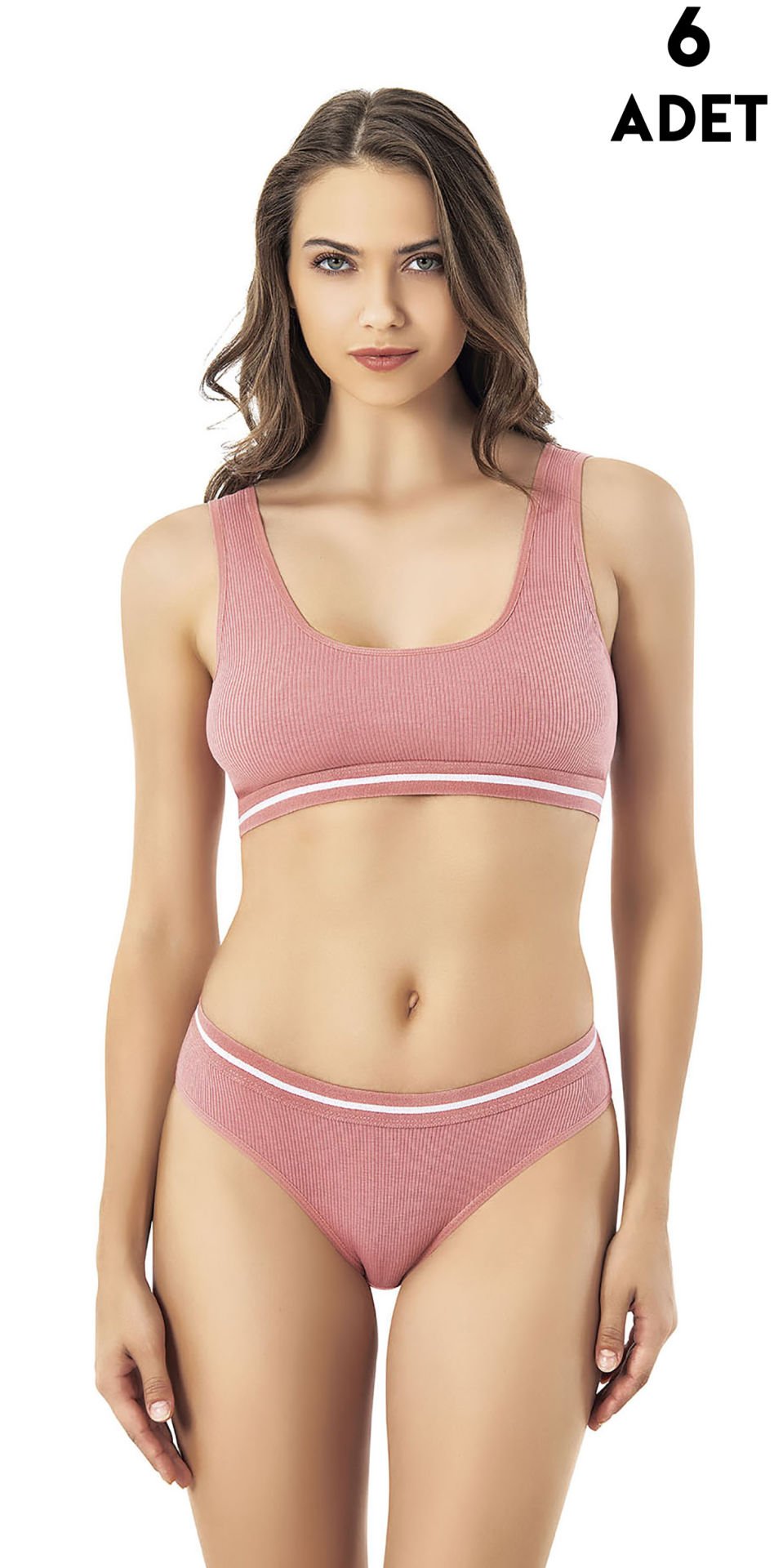 Kota 4511 Bayan Kaşkorse Bikinili Pedli Büstiyer Takım 6'lı GÜL KURUSU - XL