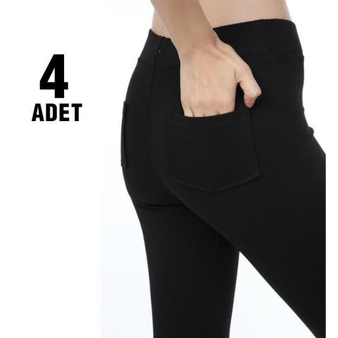 Sahra Ten 160 Çelikli Cepli Battal Bayan Tayt 4'lü