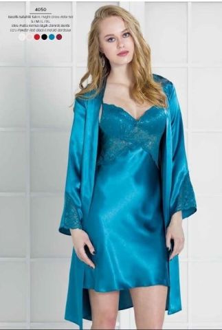 Pierre Cardin 4050 Saten Sabahlık Gecelik Takımı BORDO - L