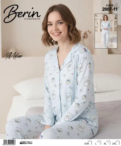 Berin 2007-11 (M-L-XL-XXL) Bayan Uzun Kollu Milan Pijama Takımı 6'lı