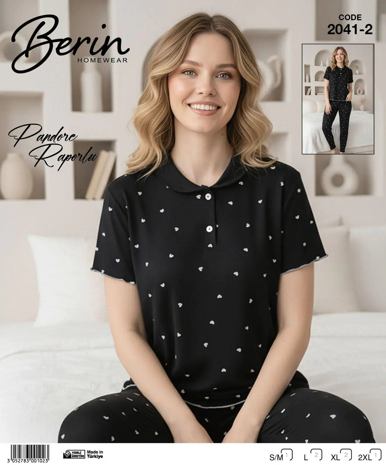 Berin 2041-2 (M-L-XL-XXL) Bayan Kısa Kollu Raporlu Pijama Takımı 6'lı