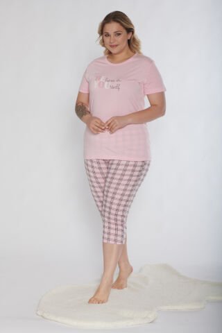 Alperi B770-03 (3XL-4XL-5XL-6XL) Bayan Kısa Kollu Kapri Pijama Takım 4'lü