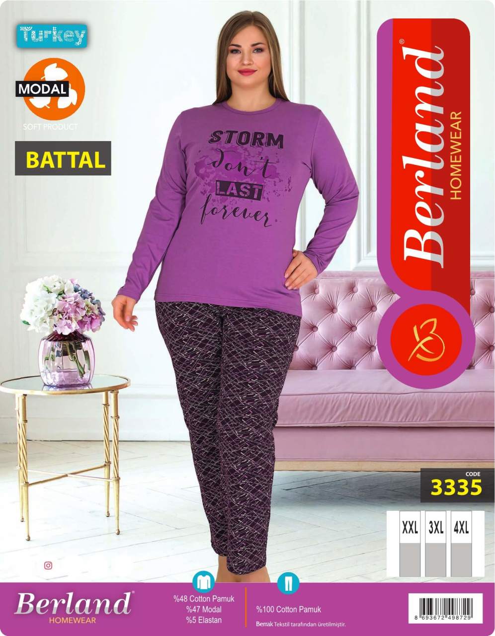 Berland 3335 Modal Uzun Kol Battal Bayan Pijama Takımı