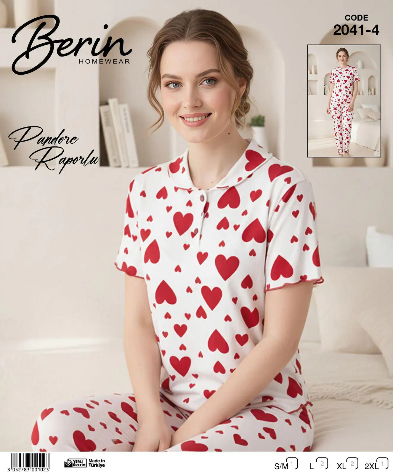 Berin 2041-4 (M-L-XL-XXL) Bayan Kısa Kollu Raporlu Pijama Takımı 6'lı