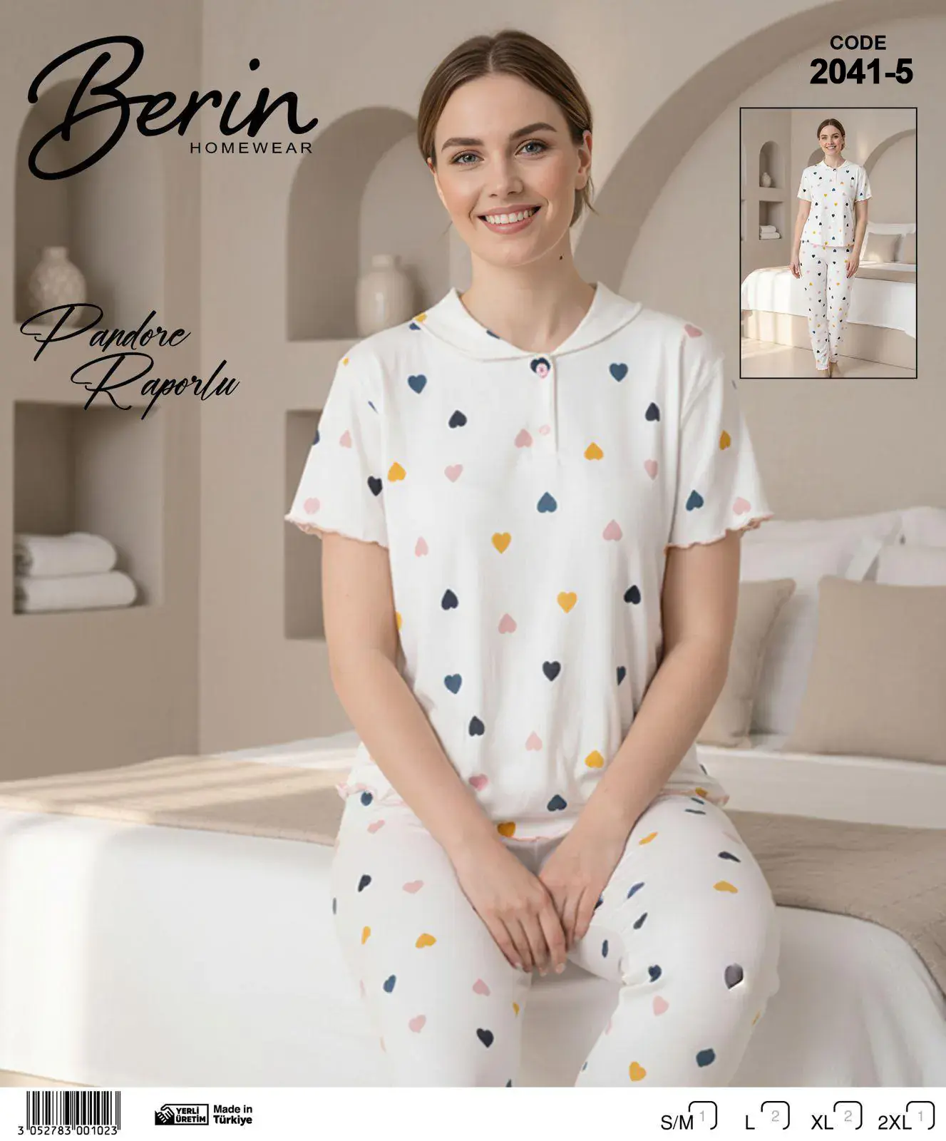 Berin 2041-5 (M-L-XL-XXL) Bayan Kısa Kollu Raporlu Pijama Takımı 6'lı