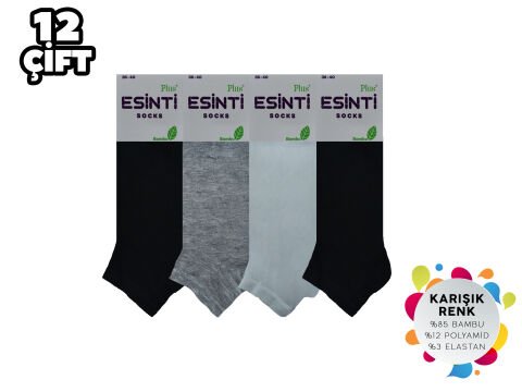 Esinti 21-Karısık Dikişsiz Bayan Bambu Patik 12'li