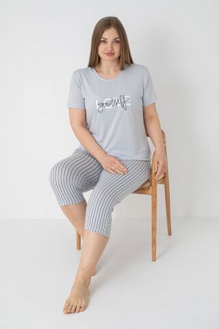 Alperi B770-02 (3XL-4XL-5XL-6XL) Bayan Kısa Kollu Kapri Pijama Takım 4'lü