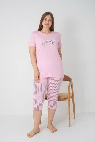 Alperi B770-02 (3XL-4XL-5XL-6XL) Bayan Kısa Kollu Kapri Pijama Takım 4'lü