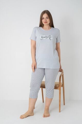 Alperi B770-02 (3XL-4XL-5XL-6XL) Bayan Kısa Kollu Kapri Pijama Takım 4'lü
