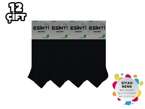 Esinti 22-Siyah Dikişsiz Erkek Bambu Patik 12'li