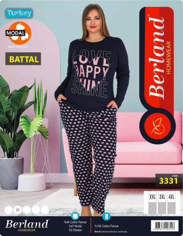 Berland 3331 Modal Uzun Kol Battal Bayan Pijama Takımı