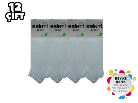 Esinti 22-Beyaz Dikişsiz Erkek Bambu Patik 12'li