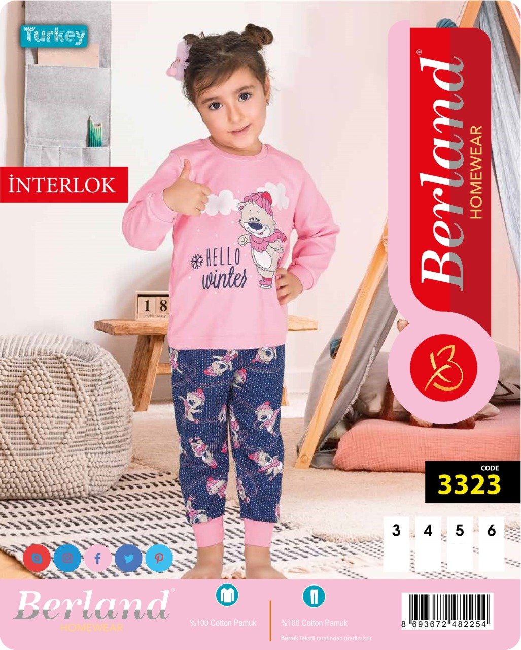Berland 3323 Kız Çocuk Uzun Kollu İnterlok Pijama Takımı