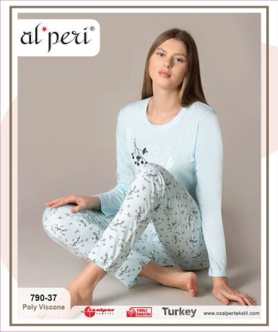 Alperi 790-37 (M-L-XL-XXL) Bayan Uzun Kollu Pijama Takım 4'lü