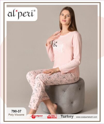 Alperi 790-37 (M-L-XL-XXL) Bayan Uzun Kollu Pijama Takım 4'lü