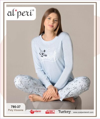 Alperi 790-37 (M-L-XL-XXL) Bayan Uzun Kollu Pijama Takım 4'lü