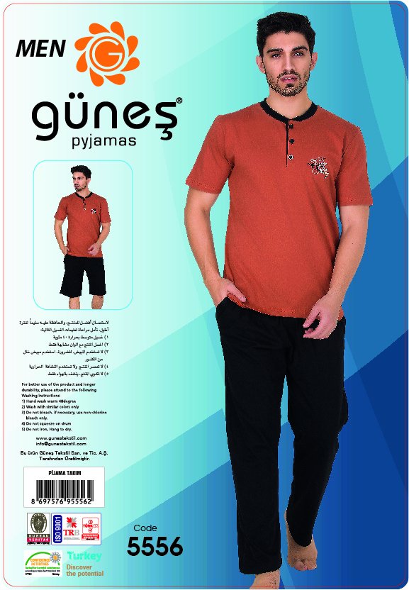 Güneş 5556 Kısa Kollu 3'lü Erkek Pijama Takımı