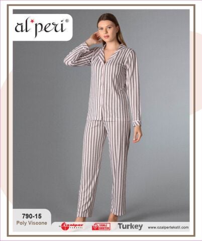 Alperi 790-15 (M-L-XL-XXL) Bayan Uzun Kollu Pijama Takım 4'lü